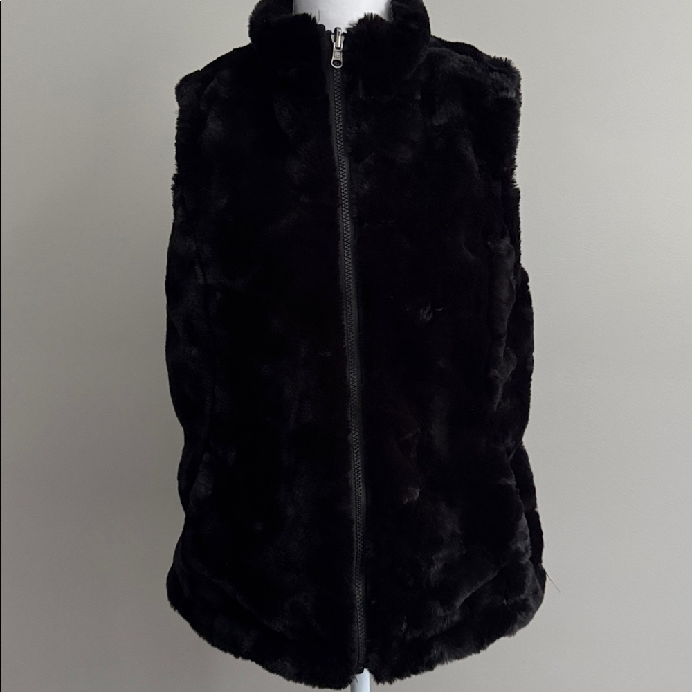 Nicole Miller Black Reversible Faux Fur Vest size S